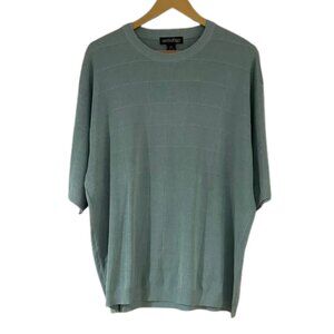 Anthology Men's Light Blue Short Sleeve Woven Silk & Cotton Knit Tee